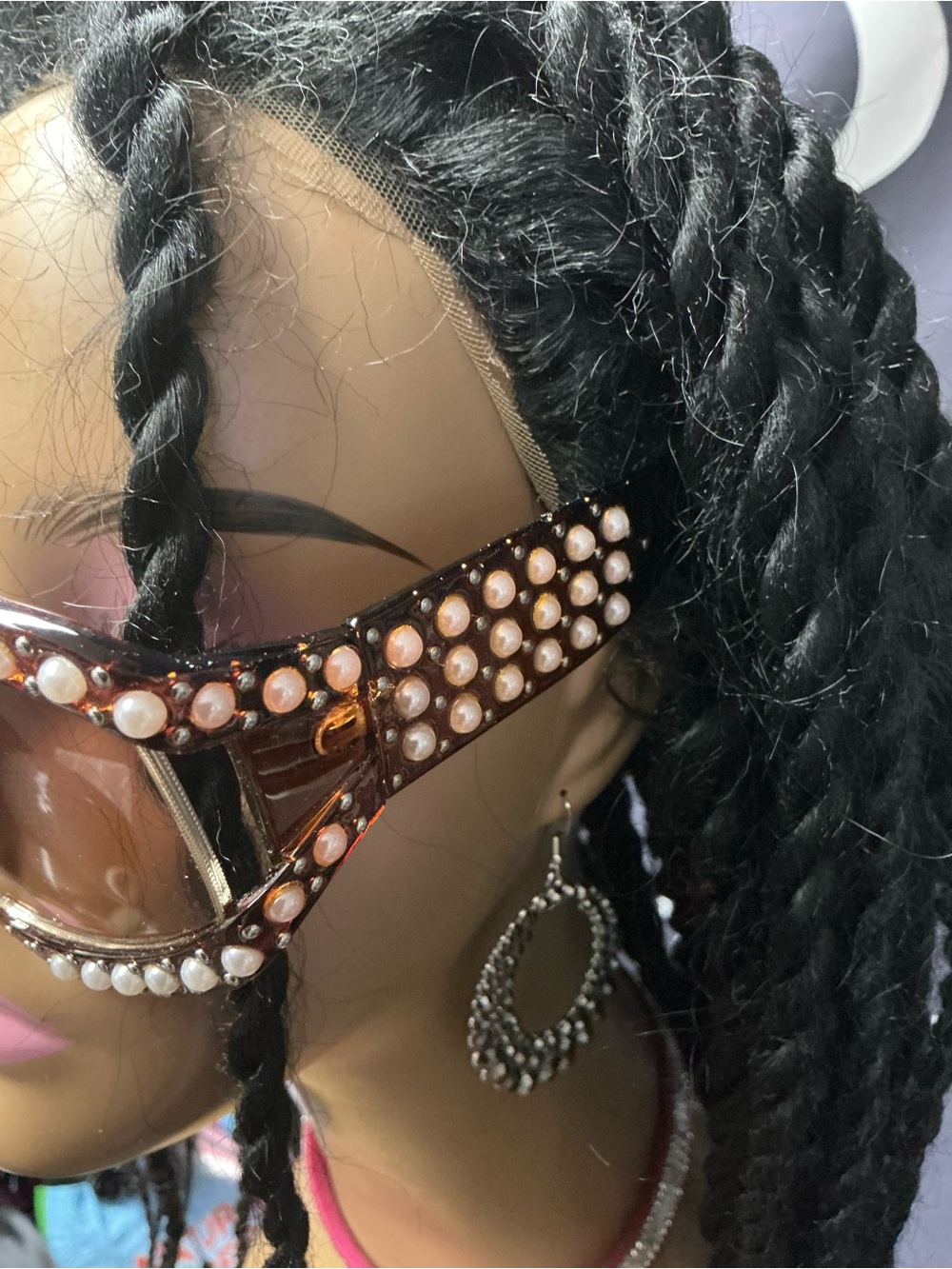 Embellished Oversized Brown Sunglasses with Pearls - Designer Style - Picture 2 of 4